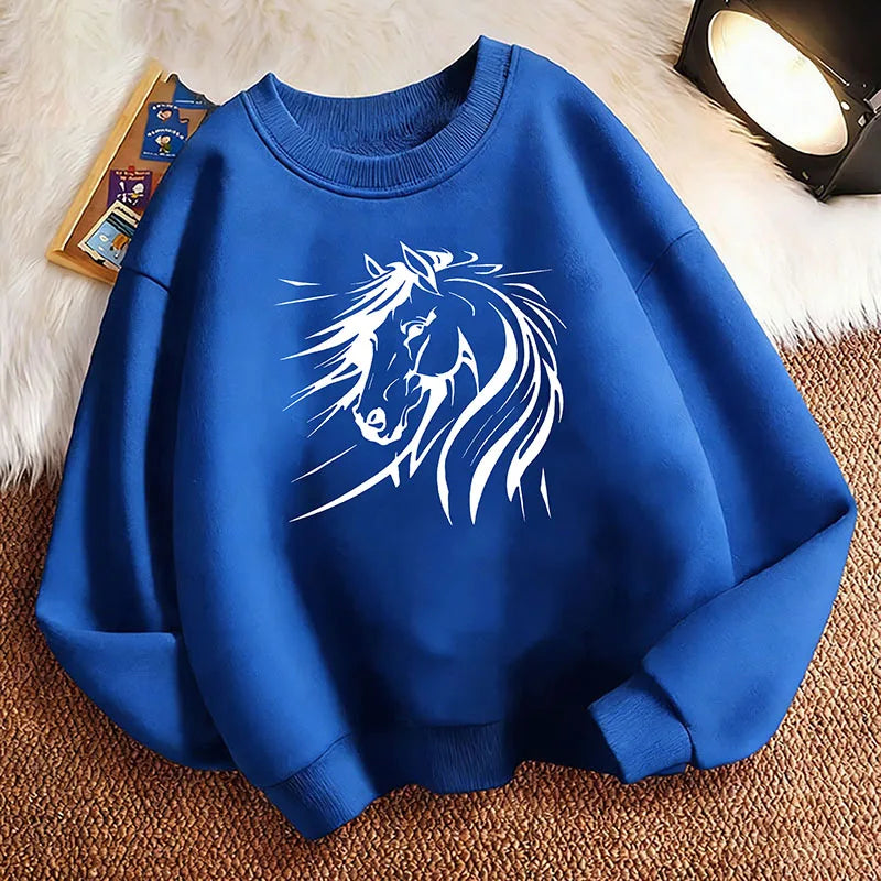 Lustiger Pullover mit künstlerischer Pferdemotiv-Grafik für den Frühling, Rundhals-Hoodie mit Grafikdruck, Kapuzenpullover für Jungen/Mädchen, Kinder-Sweatshirt So ist Leben