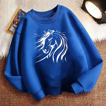 Lustiger Pullover mit künstlerischer Pferdemotiv-Grafik für den Frühling, Rundhals-Hoodie mit Grafikdruck, Kapuzenpullover für Jungen/Mädchen, Kinder-Sweatshirt So ist Leben