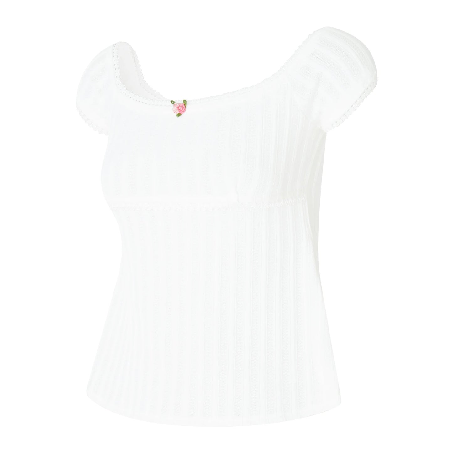 Süßes, mädchenhaftes, kurzärmliges, kurzes Oberteil für Damen, Sommer, einfarbig, quadratischer Ausschnitt, Basic-T-Shirt für Party, Streetwear So ist Leben