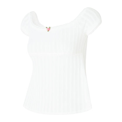 Süßes, mädchenhaftes, kurzärmliges, kurzes Oberteil für Damen, Sommer, einfarbig, quadratischer Ausschnitt, Basic-T-Shirt für Party, Streetwear So ist Leben