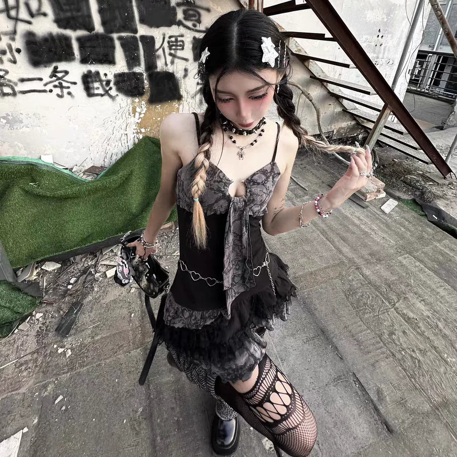 Sexy a-line kurzes Kleid Mädchen Streetwear Punk hot sweet Stadt Gothic Kleidung y2k Sommer Coquette Top 1920er Jahre Party Rock Sling Kleider So ist Leben