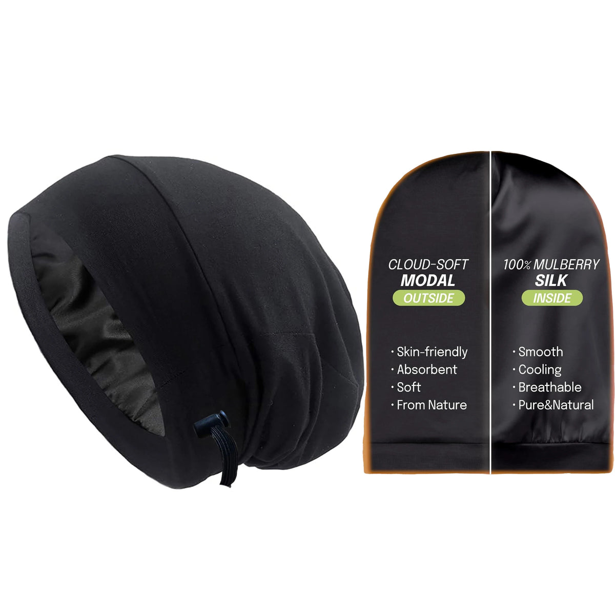 Verstellbare Seiden-Schlafhaube für Frauen und Männer, Satin-gefütterte Schlafmütze für Lockiges Haar So ist Leben