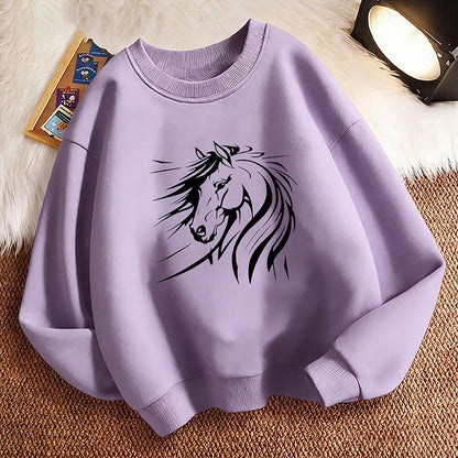 Lustiger Pullover mit künstlerischer Pferdemotiv-Grafik für den Frühling, Rundhals-Hoodie mit Grafikdruck, Kapuzenpullover für Jungen/Mädchen, Kinder-Sweatshirt So ist Leben