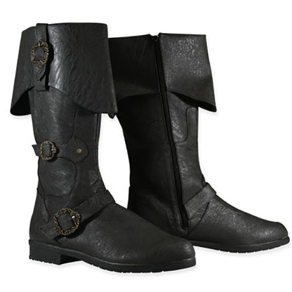 Retro Mittelalterliche Stiefel Nordic Viking Pirate Männer Frauen Stiefel Viking Pirate Steampunk Reiten Lange Cosplay Stiefel für Halloween Party So ist Leben