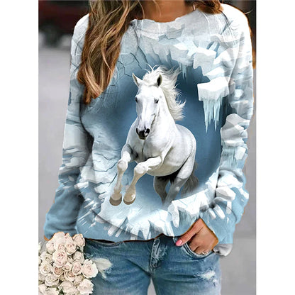 Herbst Pferd Sweatshirts Tier 3D Druck Hoodies Frauen Mode Langarm Y2k Hoodie Übergroßen Pullover Tops Weibliche Kleidung So ist Leben
