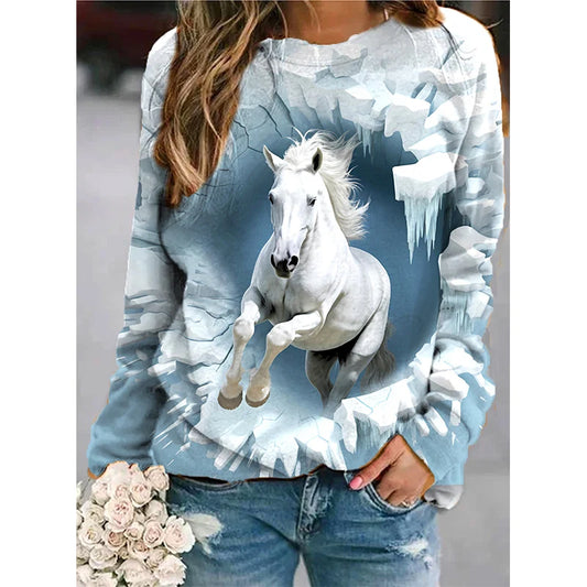 Herbst Pferd Sweatshirts Tier 3D Druck Hoodies Frauen Mode Langarm Y2k Hoodie Übergroßen Pullover Tops Weibliche Kleidung So ist Leben