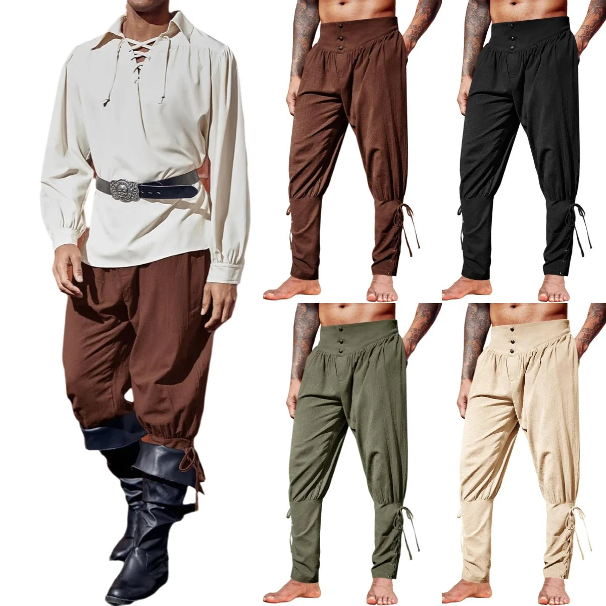 Mittelalterliche Herren-Knöchelhose, Renaissance, Wikinger, Pirat, Schnürung, schmal zulaufende Halloween-Leinen-Kostümhose, Cargohose So ist Leben