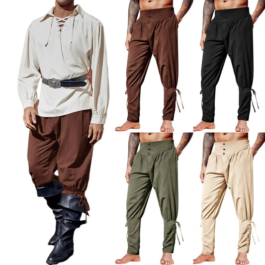 Mittelalterliche Herren-Knöchelhose, Renaissance, Wikinger, Pirat, Schnürung, schmal zulaufende Halloween-Leinen-Kostümhose, Cargohose So ist Leben