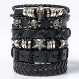 6 Stück/Set schwarzes Punk-Armband mit Totenkopf- und Sternform aus Legierung und Pu-Leder So ist Leben