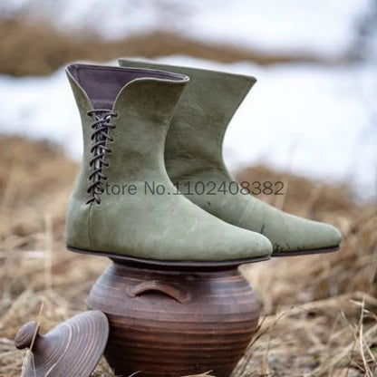 Herren Pu Lederschuhe Mittelalter Stiefeletten Larp Victorian Renaissance Bandage mittelalter lichen Ritter Cosplay Kostüm Karneval Party So ist Leben