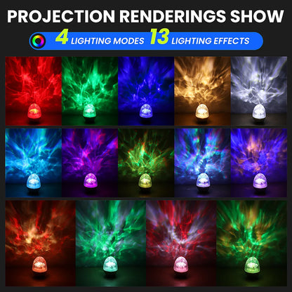 Aurora- oder Ocean Wave-Projektorlampe mit Fernbedienung, Musiklautsprechermodus, RGB-Farbeffekte, wiederaufladbares Licht als Raumgeschenk So ist Leben