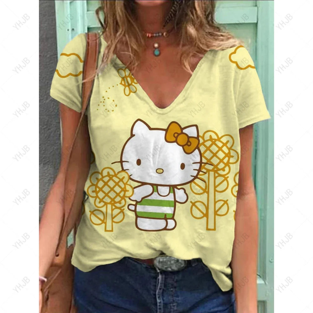 Hello‑Kitty Kurzarm Top mit modernem Comic‑Print