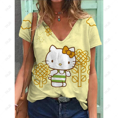 Hello‑Kitty Kurzarm Top mit modernem Comic‑Print