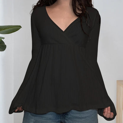 Frauen Fee Y2k Cottage T-shirt Kokette V-ausschnitt Langarm Babydoll Tees Herbst Frühling Casual Pullover Tops Vintage Kleidung So ist Leben
