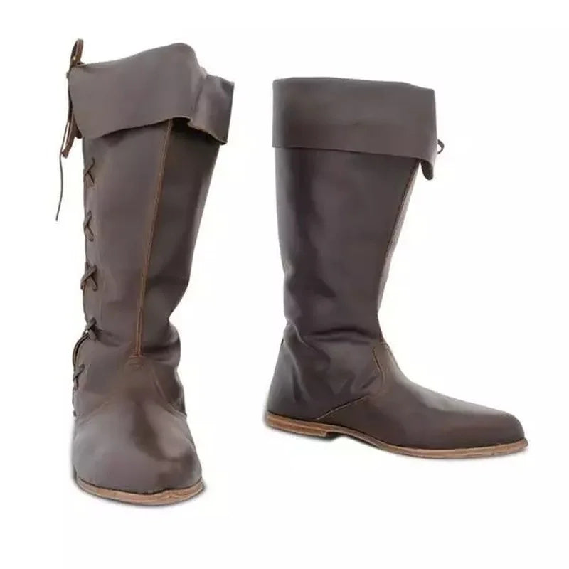 Mittelalterliche Renaissance-Lederhohe Stiefel für Männer und Frauen, halbe Haddock-Schuhe, Piratenkostüm, Retro-Schneestiefel mit klobigem Absatz und langen Schneestiefeln So ist Leben
