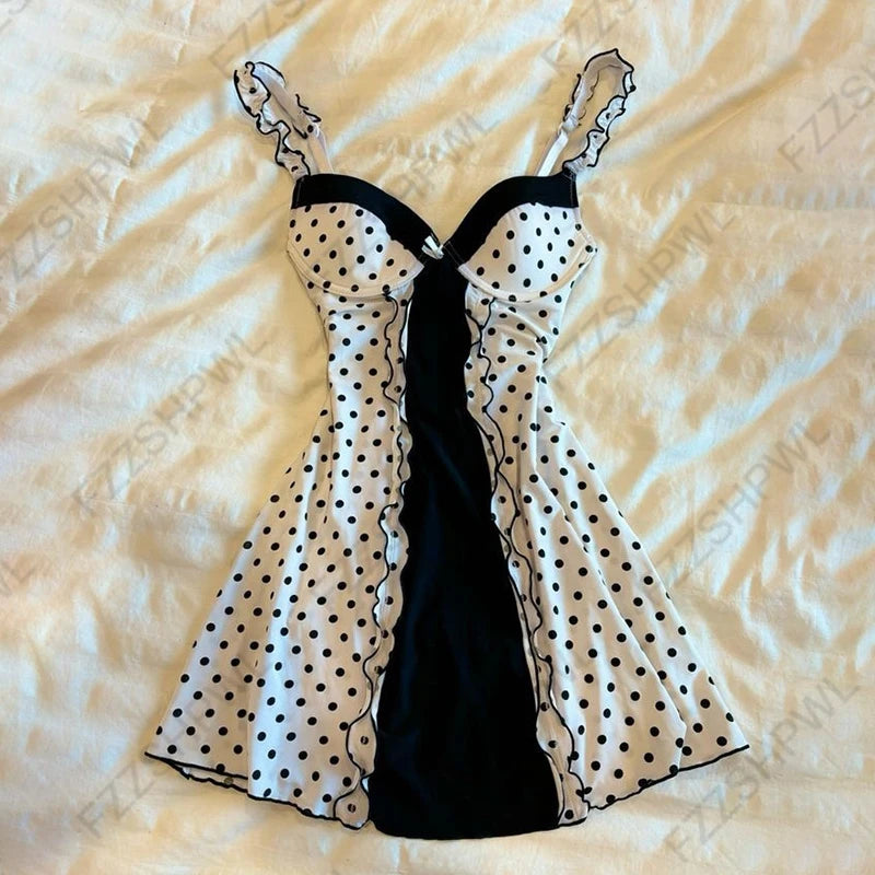 Gothic Harajuku Vintage Y2K Damen Kleid Sexy Slim Chic Casual Lace-up Design Neckholder Kleider Punk Rock Emo Girl Streetwear So ist Leben