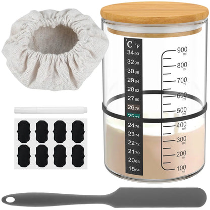 Sauerteig-Gärglas, 900 ml, Sauerteig-Starterbehälter, klares Glas, Sauerteig-Backzubehör, breite Öffnung mit Deckel - So ist Leben