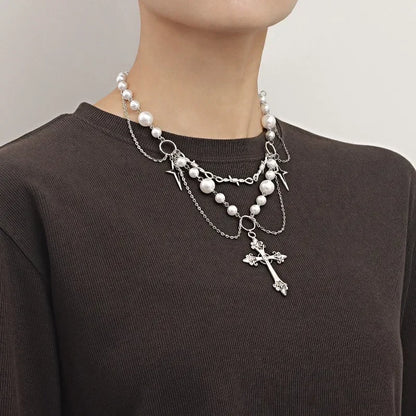 Gothic Cross Anhänger Halskette mit Kette Choker Charm handgemachte heilige Imitation Perle Perlen Halskette 2023 ästhetische Halsketten So ist Leben