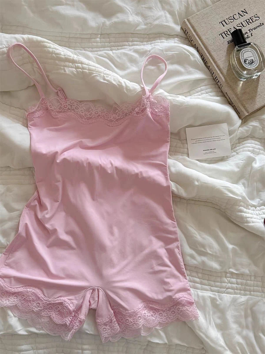 Spitze Trim Schlank Playsuits Frau Hohe Elastizität Verstellbaren Riemen Dünne Body Solide Mode Streetwear Glatte einteiliges Tops So ist Leben