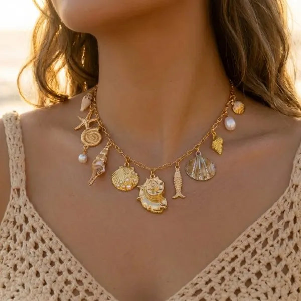 Böhmische Vintage Muschel Seestern Schildkröte Mehrschichtige Halskette für Frauen Ethnische Handgemachte Blaue Perlenketten Sommer Strand Schmuck So ist Leben