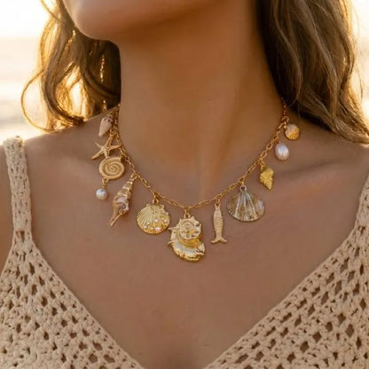 Böhmische Vintage Muschel Seestern Schildkröte Mehrschichtige Halskette für Frauen Ethnische Handgemachte Blaue Perlenketten Sommer Strand Schmuck So ist Leben