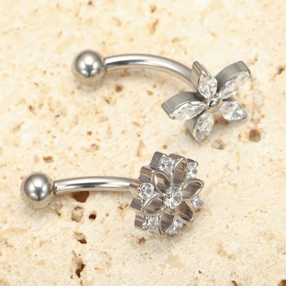 Großhandel ASTM F136 Titan Blumen Rook Piercing Sterne Augenbraue Intarsien CZ 16G Innengewinde Banane Gebogene Lippe Nabel Piercing So ist Leben