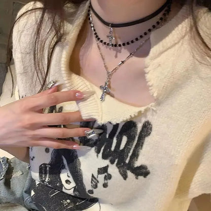 Gothic Y2K Metall Kreuz Anhänger Multi Layer Perlen Halskette Für Frauen Männer Vintage Punk Grunge EMO Charme Schmuck Zubehör Geschenk So ist Leben