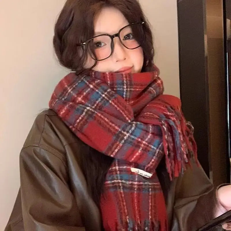 Retro koreanischen Stil Damen Schal Winter warm Quastenbesatz Nachahmung Kaschmir Schal Wrap Polyester frisch süß cremiger Stil So ist Leben