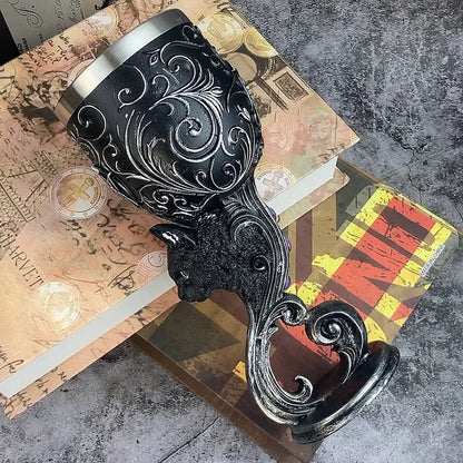 200 ml schwarze Katzenkelche, Liebespaar, Herz, Kelch, mittelalterlicher Drachenkelch, Edelstahl, Weinbecher, Heiliger Gral, Retro-Tierpferd So ist Leben