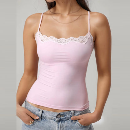 Sexy Spitzen-Tanktops im ästhetischen Stil für Damen – Ärmellose, lässige, einfarbige Harajuku-Tops, vielseitig kombinierbare, kurze, dünne Fashion-Cami-Tops So ist Leben