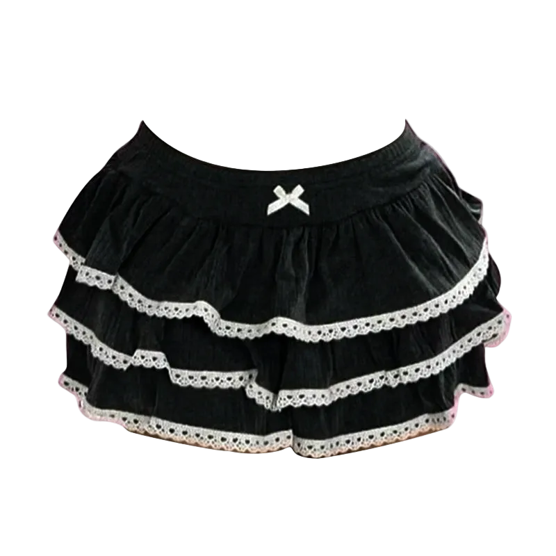 Kawaii Damen Miniröcke Einfarbig Y2k Punk Sexy Slim Streetwear Bogen Faltenrock Emo Mädchen Gothic Damen Kleidung Vintage So ist Leben
