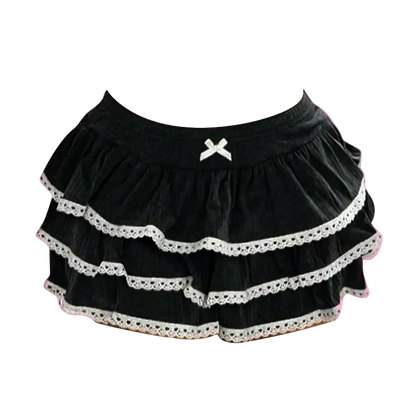 Kawaii Damen Miniröcke Einfarbig Y2k Punk Sexy Slim Streetwear Bogen Faltenrock Emo Mädchen Gothic Damen Kleidung Vintage So ist Leben
