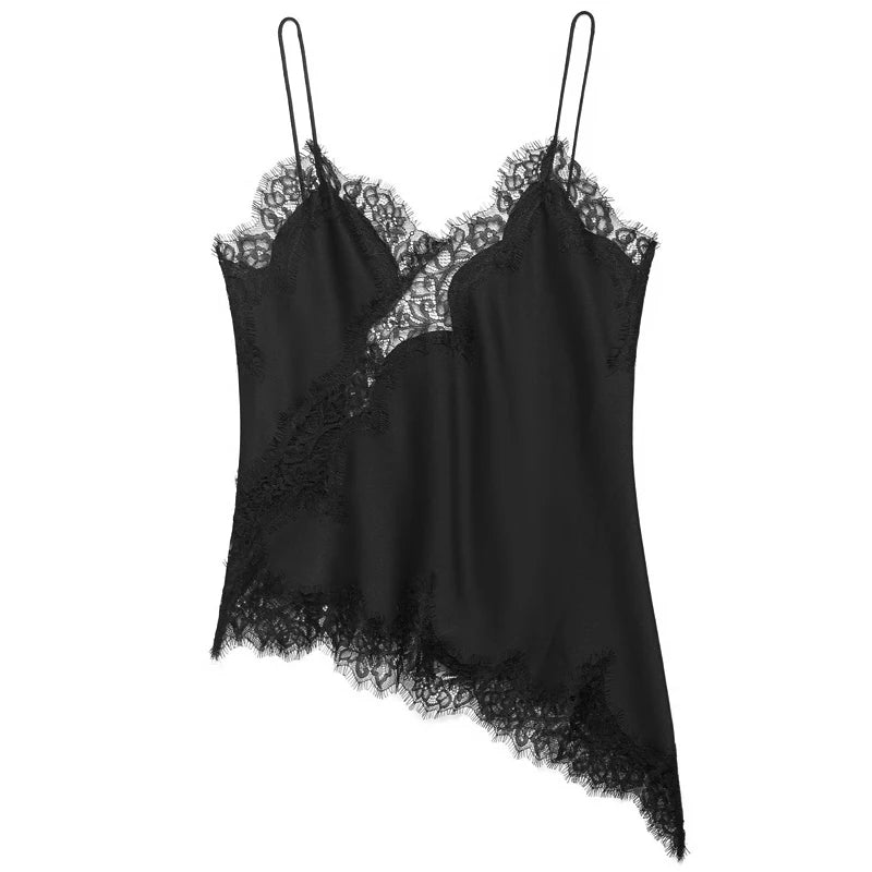 HXAO 2025 Frau Asymmetrisches Slip-Top Frauen Sexy Schwarz Gelb Blau Top Spitze Tanks & Camis Chic Y2K ärmelloses rückenfreies Leibchen So ist Leben