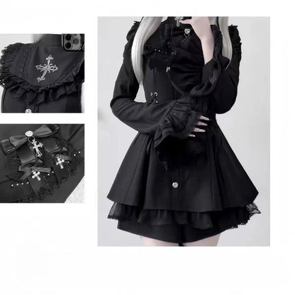 Gothic Lolita Zweiteiler Damen – Modernes A‑Linien Set - So ist Leben