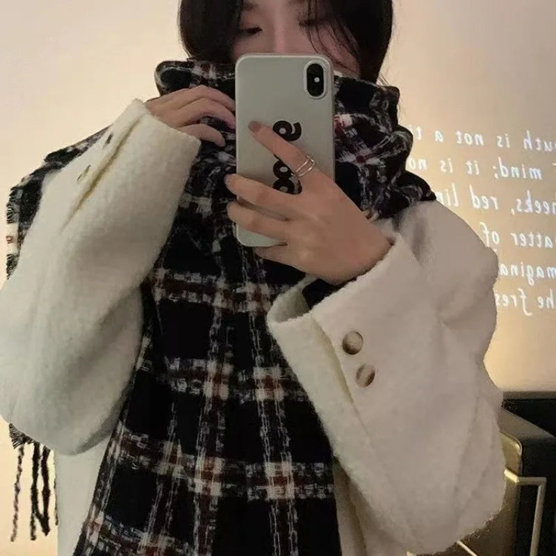 Retro koreanischen Stil Damen Schal Winter warm Quastenbesatz Nachahmung Kaschmir Schal Wrap Polyester frisch süß cremiger Stil So ist Leben