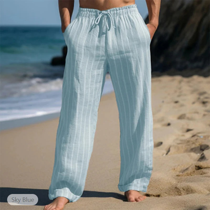 Tägliche Freizeit Herren Lose Gerade Hosen Vintage Kordelzug Gestreiften Leinen Hosen Männer Sommer Outdoor Casual Atmungsaktive Hose So ist Leben