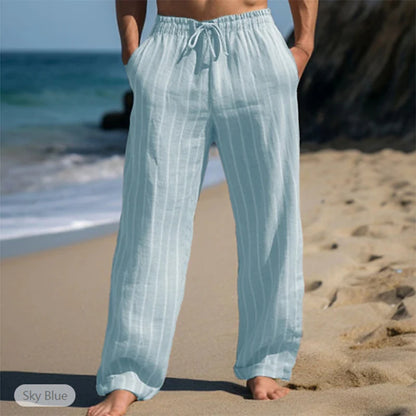 Tägliche Freizeit Herren Lose Gerade Hosen Vintage Kordelzug Gestreiften Leinen Hosen Männer Sommer Outdoor Casual Atmungsaktive Hose So ist Leben