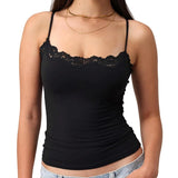 Fairy Coquette Spitzenbesatz Slim Fit Camis Damen Y2k Crop Tops Damen Sommer ärmelloses Spaghettiträger Tank Top einfarbige Weste So ist Leben