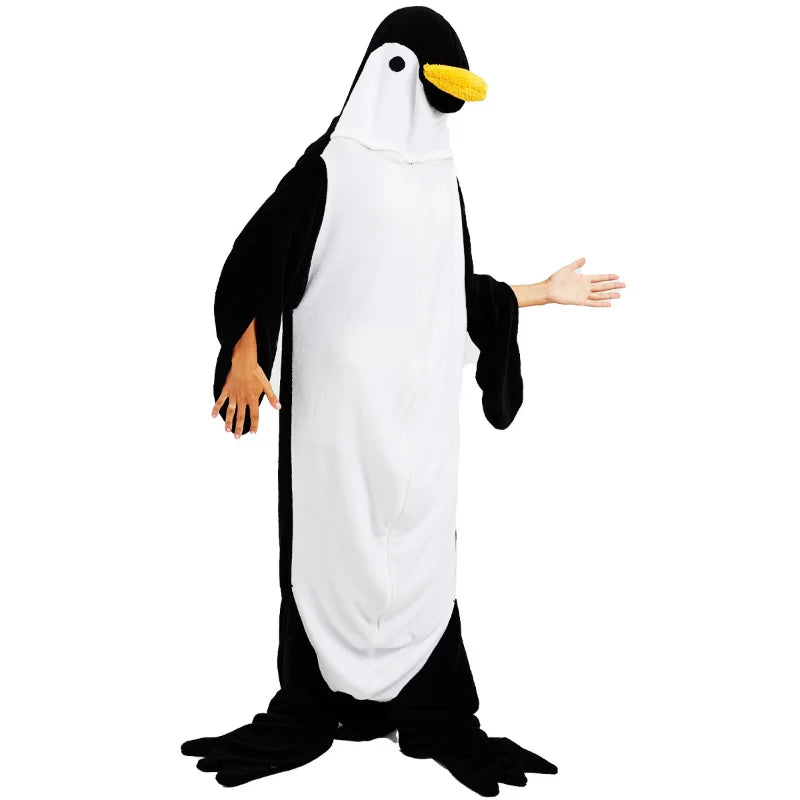 Neue Pinguin Plüsch einteilige Pyjamas Flanell Cartoon einteilige Pyjamas Halloween Tier Leistung Hause Kleidung So ist Leben