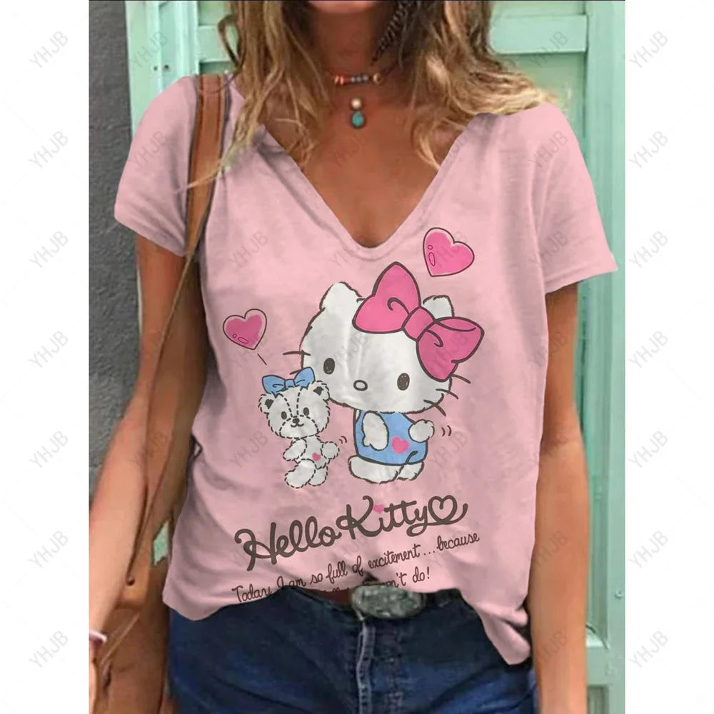Hello‑Kitty Kurzarm Top mit modernem Comic‑Print