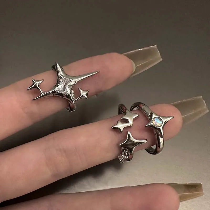 Vintage Unregelmäßige Kreuz Stern Offenen Ring für Frauen Männer Punk Gothic Silber Farbe Einstellbar Paar Ringe Y2K Egirl Schmuck Geschenk So ist Leben