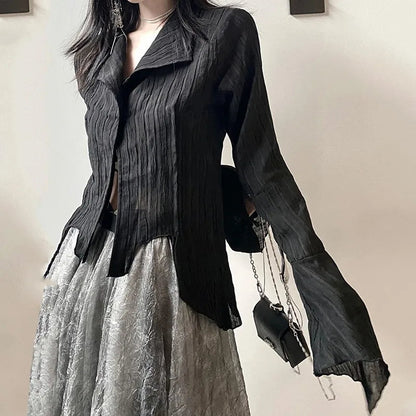 Karrram Gothic Schwarz Hemd Yamamoto Stil Dark Ästhetischen Bluse Frauen Unregelmäßigen Designer Kleidung Emo Alt Kleidung Grunge Tops Y2k So ist Leben