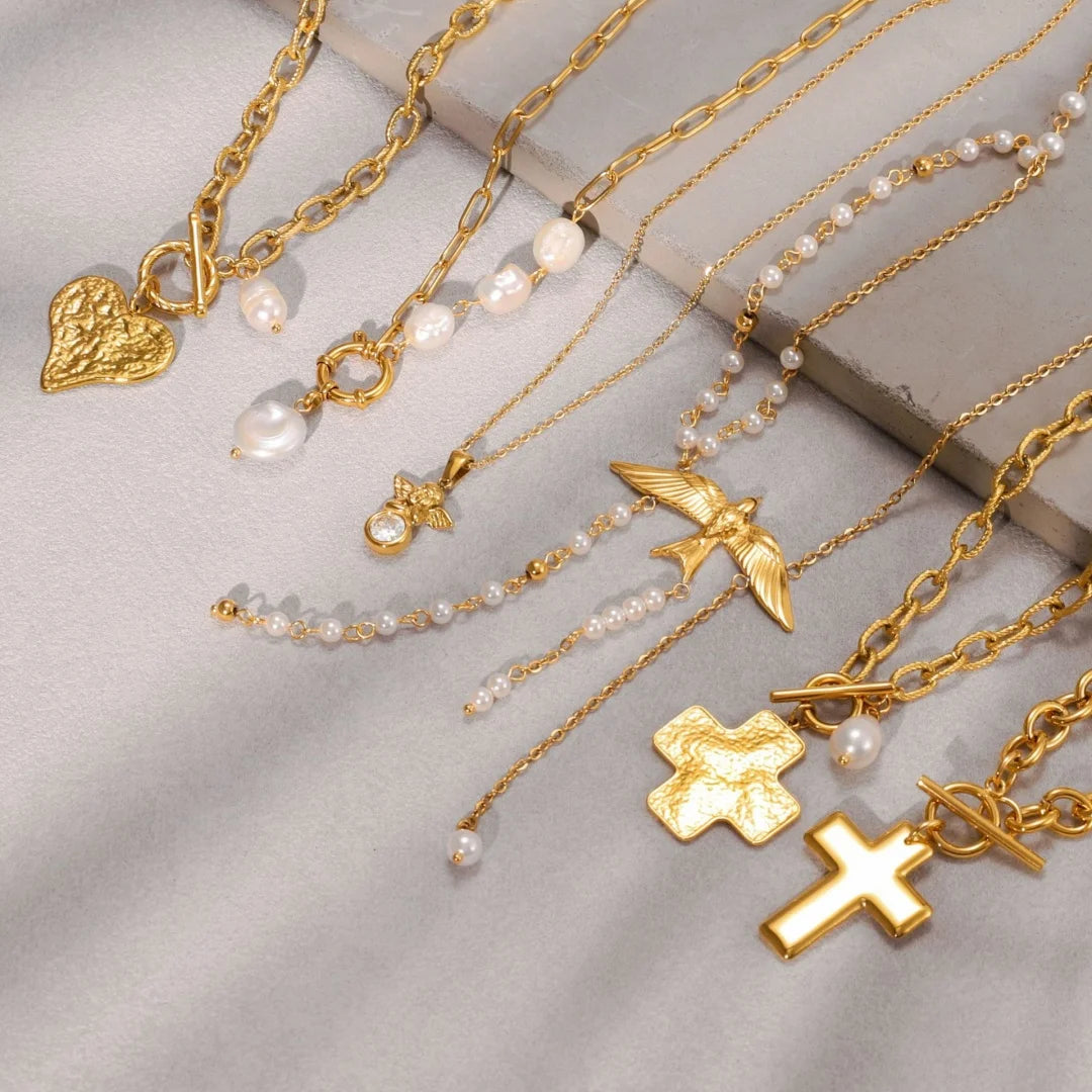 Youthway Elegant Pearl Necklace For Women 18K Gold Plated Stainless Steel Cross Star Heart Pendant Necklace Fashion Jewelry Gift So ist Leben