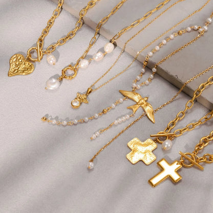 Youthway Elegant Pearl Necklace For Women 18K Gold Plated Stainless Steel Cross Star Heart Pendant Necklace Fashion Jewelry Gift So ist Leben