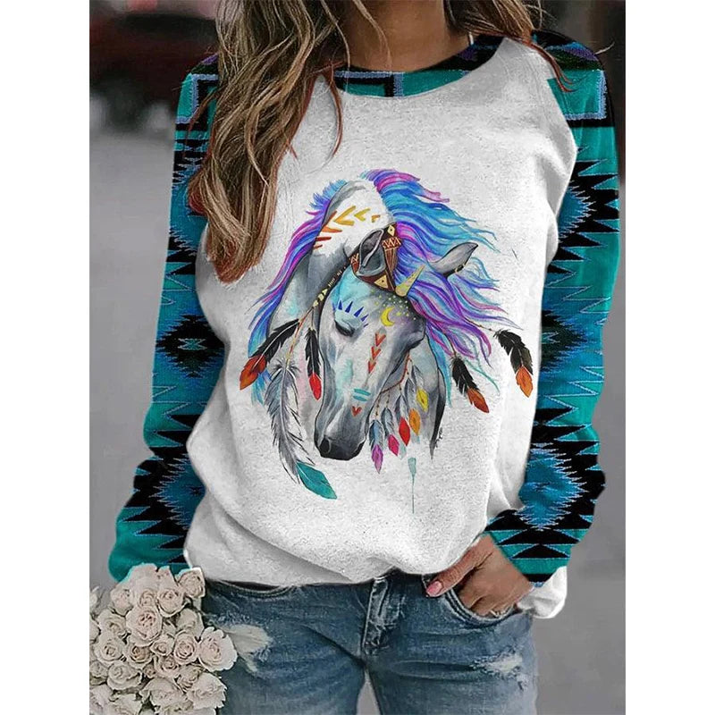 Herbst Pferd Sweatshirts Tier 3D Druck Hoodies Frauen Mode Langarm Y2k Hoodie Übergroßen Pullover Tops Weibliche Kleidung So ist Leben