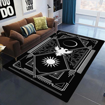 Gothic Schwarz Weiß Teppich Matte Teppich Vintage Muster Rutschfeste Bodenmatte für Wohnzimmer Schlafzimmer Dekoration Kann als Geschenk gegeben werden - So ist Leben