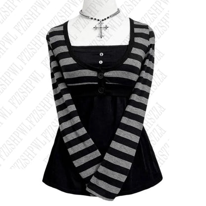 Y2K Damenbekleidung Goth American Style Cool Gir T-Shirt Retro Harajuku Mode Streifen Pullover Chic Rock Punk Streetwear Tops So ist Leben