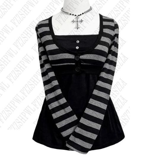 Y2K Damenbekleidung Goth American Style Cool Gir T-Shirt Retro Harajuku Mode Streifen Pullover Chic Rock Punk Streetwear Tops So ist Leben
