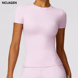 NCLAGEN Damen-Laufsport-T-Shirt, Sommer, kurzärmelig, Rundhalsausschnitt, atmungsaktiv, dehnbar, für Fitnessstudio, Yoga, schlank, Fitness, aktives Top-T-Shirt So ist Leben