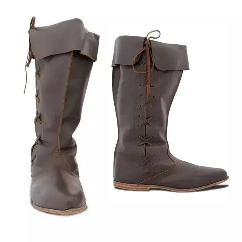 Mittelalterliche Renaissance-Lederhohe Stiefel für Männer und Frauen, halbe Haddock-Schuhe, Piratenkostüm, Retro-Schneestiefel mit klobigem Absatz und langen Schneestiefeln So ist Leben